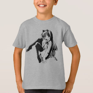 Manga, Neko Catgirl Hårig Kawaii Loli T Shirt