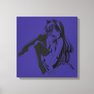 Manga, Neko Kattflicka Furry Kawaii Loli Canvastryck