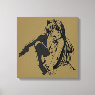 Manga, Neko Kattflicka Furry Kawaii Loli Canvastryck
