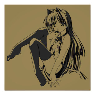 Manga, Neko Kattflicka Furry Kawaii Loli Fototryck