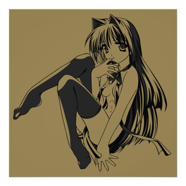 Manga, Neko Kattflicka Furry Kawaii Loli Fototryck (Framsidan)