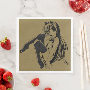 Manga, Neko Kattflicka Furry Kawaii Loli Pappersservett