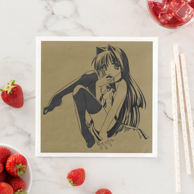 Manga, Neko Kattflicka Furry Kawaii Loli Pappersservett (Insitu)