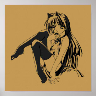 Manga, Neko Kattflicka Furry Kawaii Loli Poster