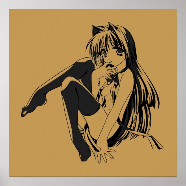 Manga, Neko Kattflicka Furry Kawaii Loli Poster (Framsidan)