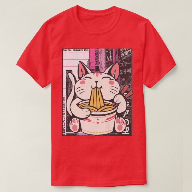 Manga Neko Ramen Cat Lover  T Shirt (Design framsida)