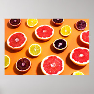 Många olika citrusfrukter mönster i solljus på poster