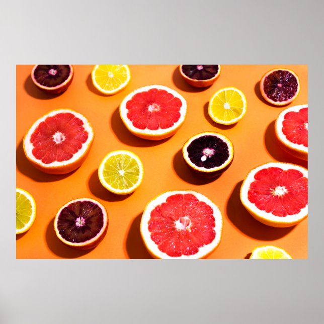 Många olika citrusfrukter mönster i solljus på poster (Framsidan)