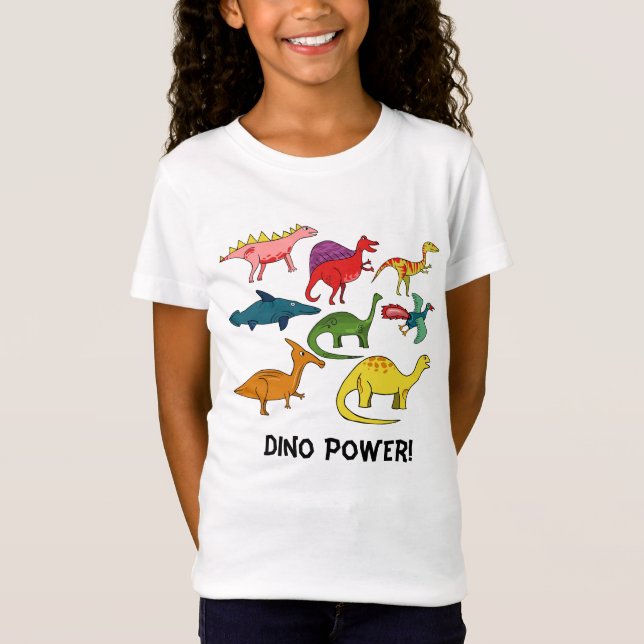 Många olika dinosaurier i Tecknad i Färg T Shirt (Framsida)