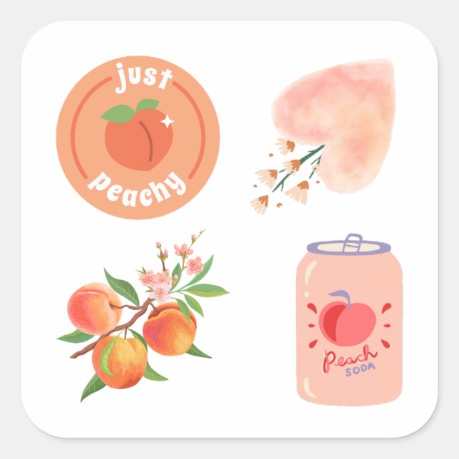 Många Peach Sticker Pack Fyrkantigt Klistermärke (Framsida)