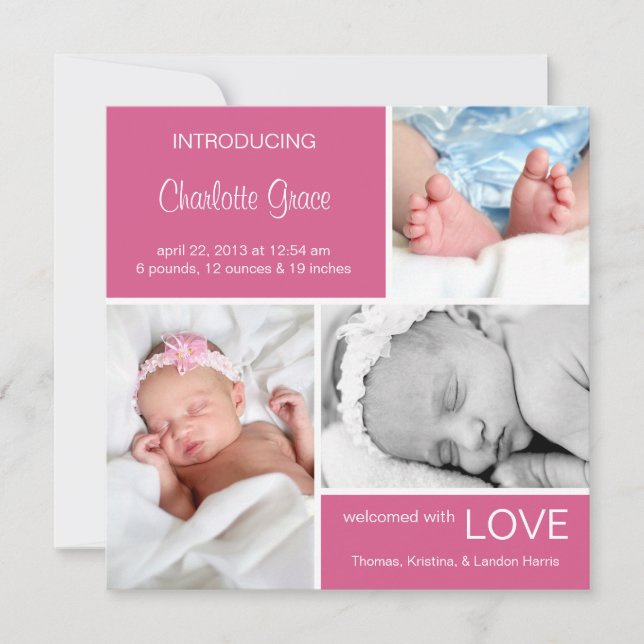 Många Photo Birement Notice//Fuchsia Rosa Meddelande (Framsida)