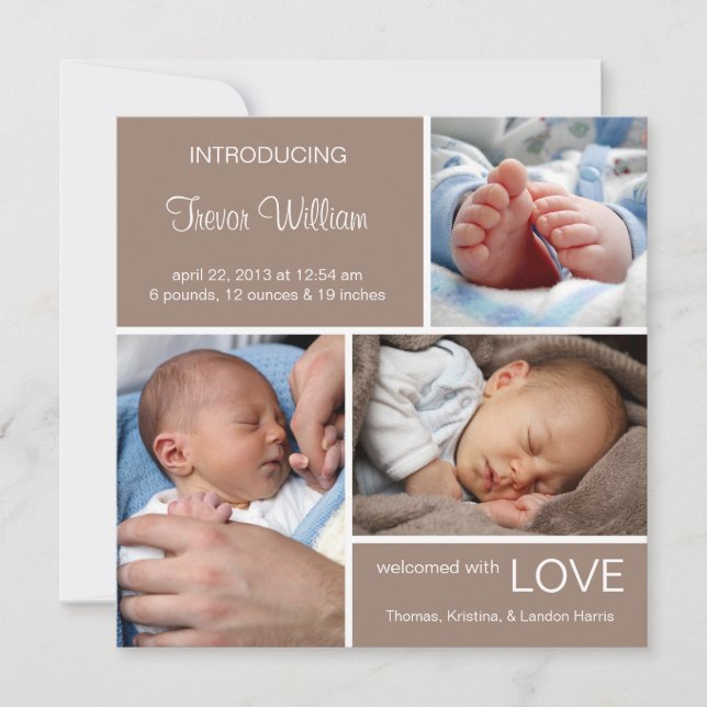 Många Photo Birth Announcement//Chocolate Brown Meddelande (Framsida)