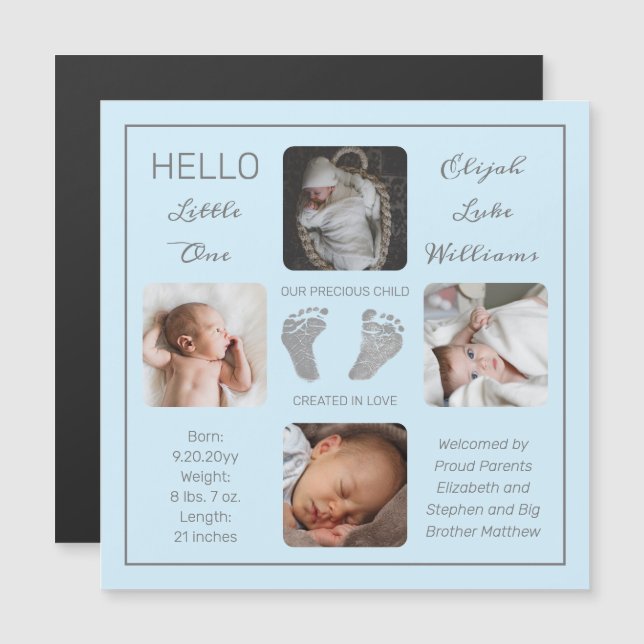 Många Photo Magnetic Birth Notice (Fram/baksida)