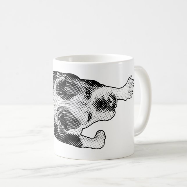 Manga prickig hund går in i djärva morgonstunder kaffemugg (Framsida höger)