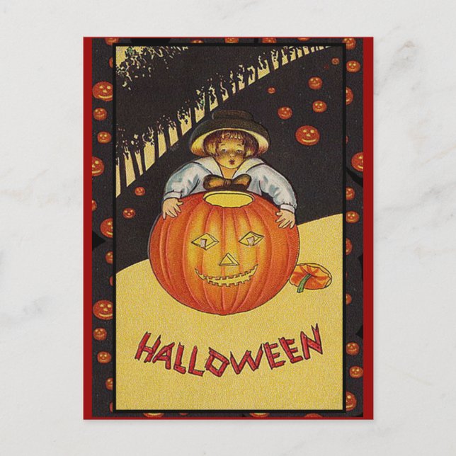 Många Pumpkins Vintage Halloween Art Cards Vykort (Framsida)