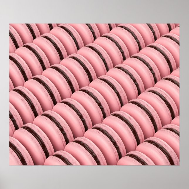 Många rader med rosa fransk macarons poster (Framsidan)