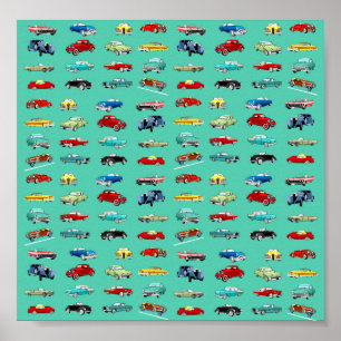 Många Retro-bilar Poster