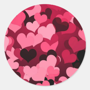 Många Rosa Hearts, Cute Kärlek Mönster Runt Klistermärke