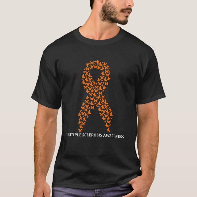 Många Sclerosis Awareness A Orange Ribbon MS T Shirt (Framsida)