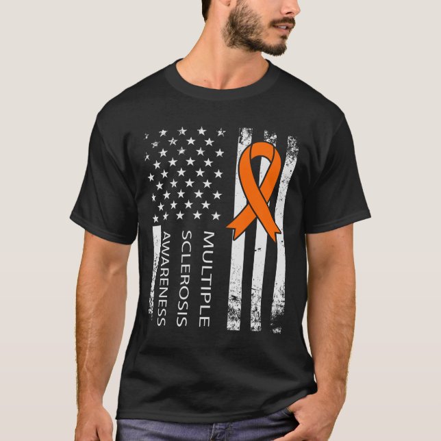 Många Sclerosis Awareness American Flagga Retro T Shirt (Framsida)