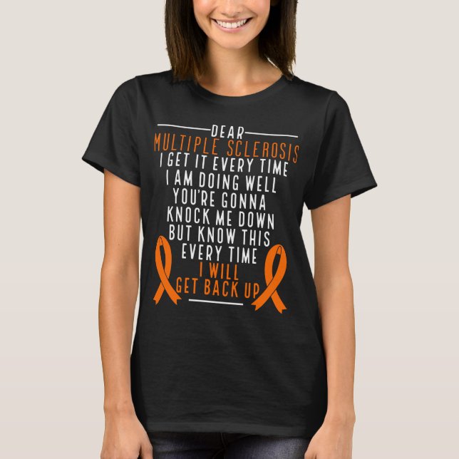 Många Sclerosis Awareness back Orange Ribbon T Shirt (Framsida)
