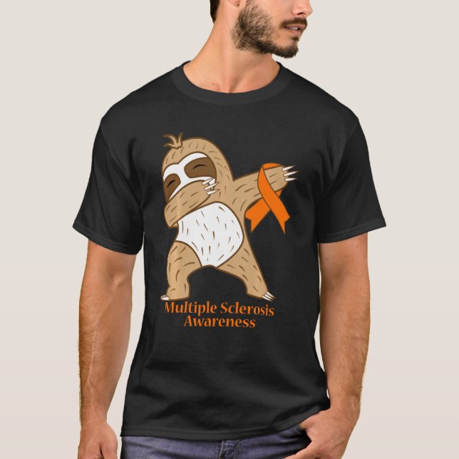Många Sclerosis Awareness Dabbing Sloth Warrior T Shirt (Framsida)