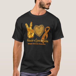 Många Sclerosis Awareness MS Peace Kärlek Cure I T Shirt