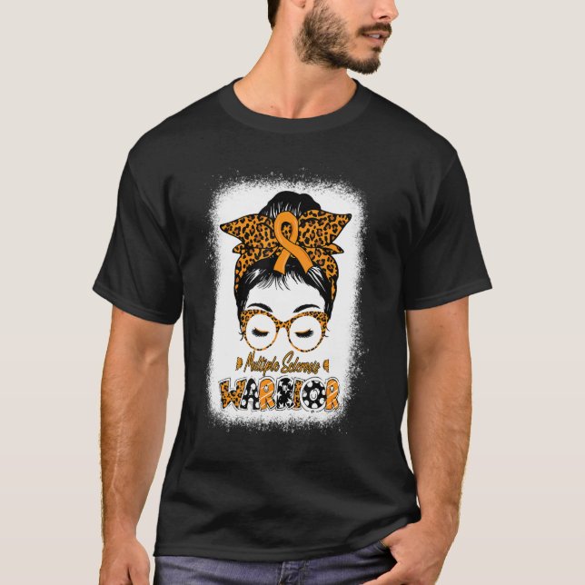 Många Sclerosis Awareness MS Warrior Messy Bun T Shirt (Framsida)