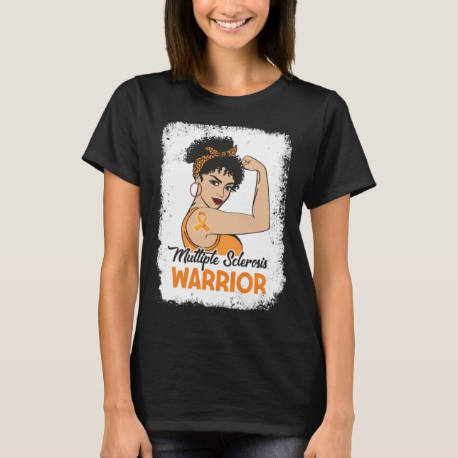 Många Sclerosis Awareness MS Warrior Orange Rib T Shirt (Framsida)