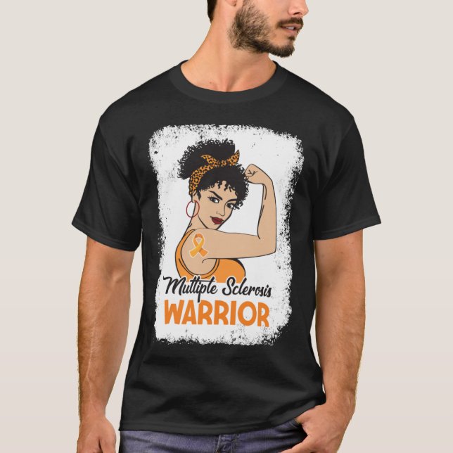 Många Sclerosis Awareness MS Warrior Orange Rib T Shirt (Framsida)