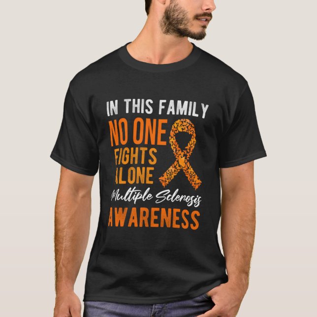 Många Sclerosis Awareness Orange Ribbon T Shirt (Framsida)