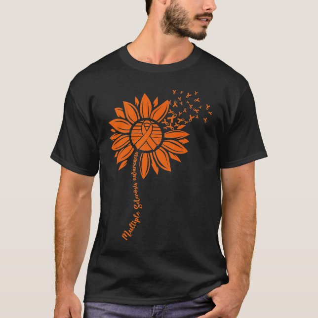 Många Sclerosis Awareness Orange Solros MS W T Shirt (Framsida)