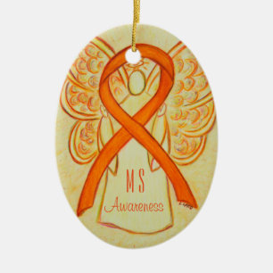 Många Sclerosis Awareness Ribbon Angel Ornament