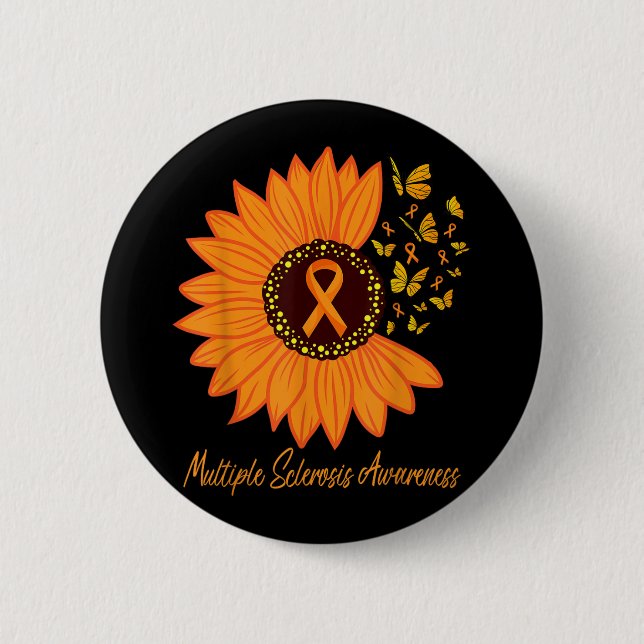 Många Sclerosis Awareness Ribbon Flower Butt Knapp (Framsida)