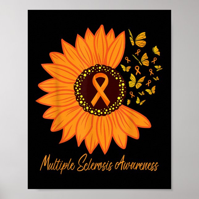 Många Sclerosis Awareness Ribbon Flower Butt Poster (Framsidan)