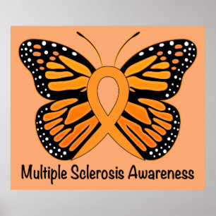 Många Sclerosis Awareness Ribbon with Butterfly Poster