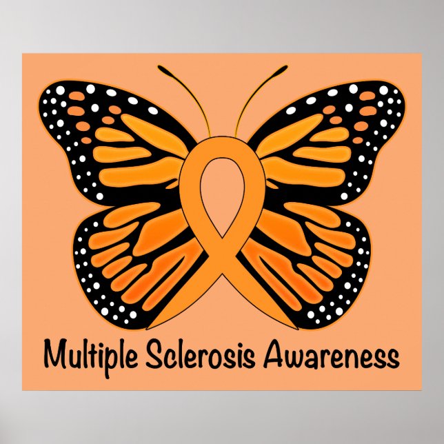 Många Sclerosis Awareness Ribbon with Butterfly Poster (Framsidan)