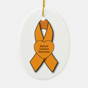 Många Sclerosis Awareness Ribbon with Heart Julgransprydnad Keramik