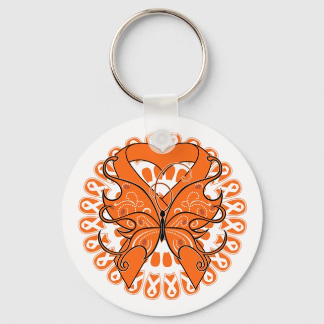 Många Sclerosis Butterfly Circle of Rosett band Nyckelring (Framsida)