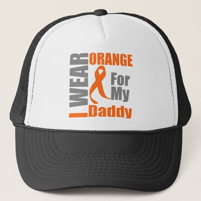Många Sclerosis I Bära Orange Ribbon Pappa Truckerkeps (Framsida)