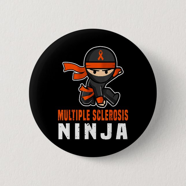 Många Sclerosis Ninja Awareness Funny Orange Ri Knapp (Framsida)