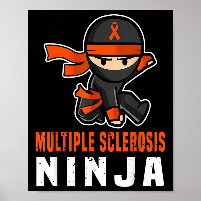 Många Sclerosis Ninja Awareness Funny Orange Ri Poster (Framsidan)
