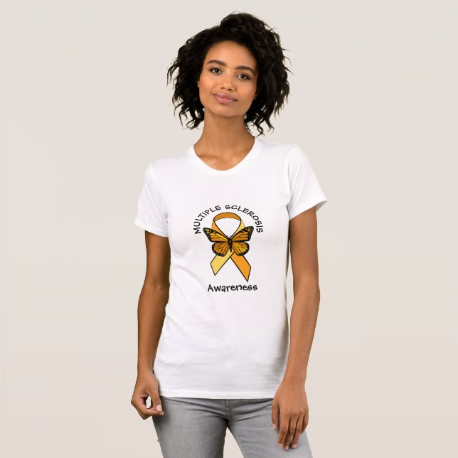 Många Sclerosis Orange Awareness Butterfly T-shirt (Hel framsida)