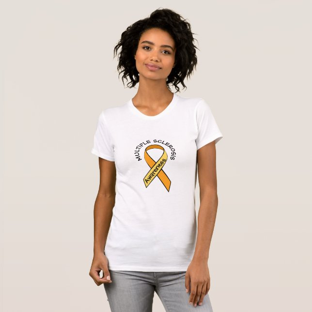 Många Sclerosis Orange Awareness Ribbon Shirt Tee (Hel framsida)