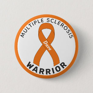 Många Sclerosis Ribbon White Button Knapp
