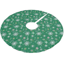 Många snöflingor från mitten av 1900-talet på grön julgransmatta borstad polyester