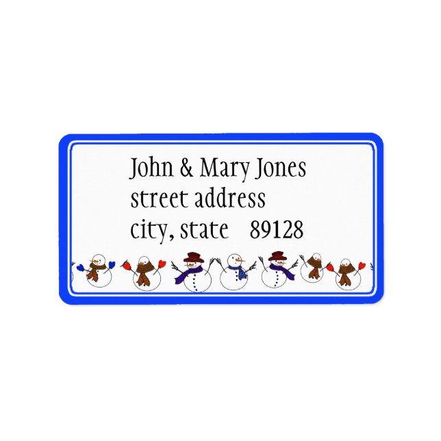 Många Snögubbar för julens Tecknad Adressetikett (Framsidan)