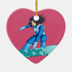 Manga Snowboarderflicka Julgransprydnad Keramik