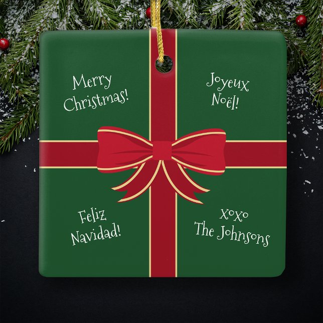 Många Språket God jul Red och Grönt Julgransprydnad Keramik (Skapare uppladdad)
