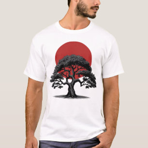 Manga Stil Mörk Träd med Red Sol T-Shirt
